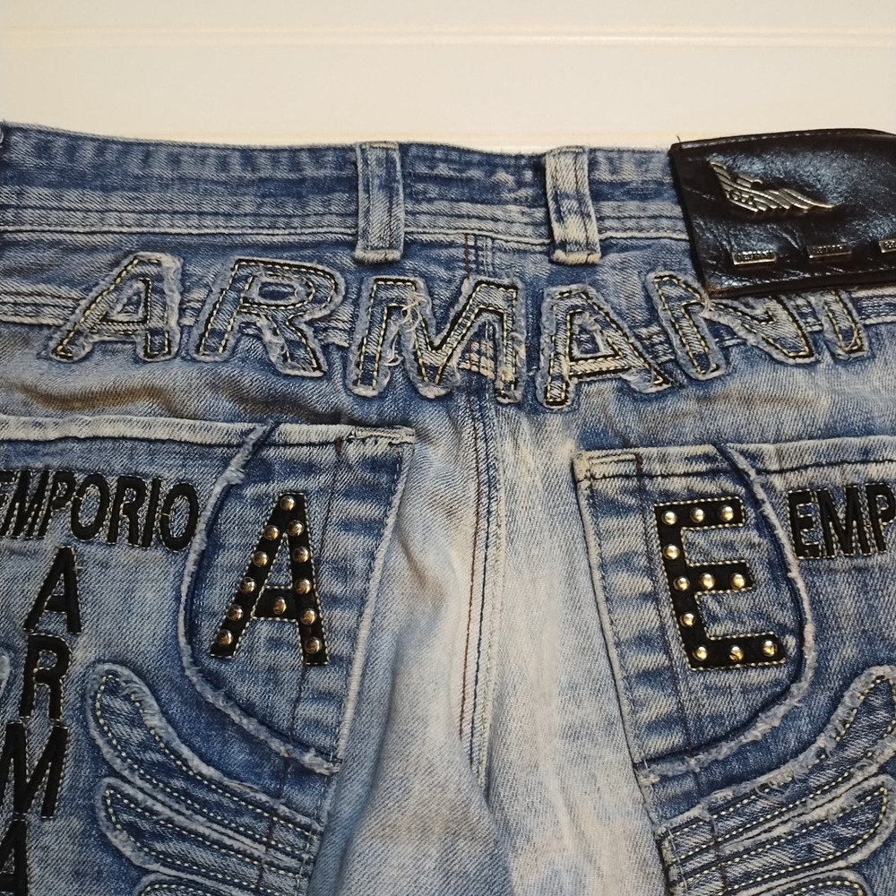 Vintage Emporio Armani Jeans Distressed Trashed 90s Women's Sz 29 Large Logo Y2K - Picture 7 of 16